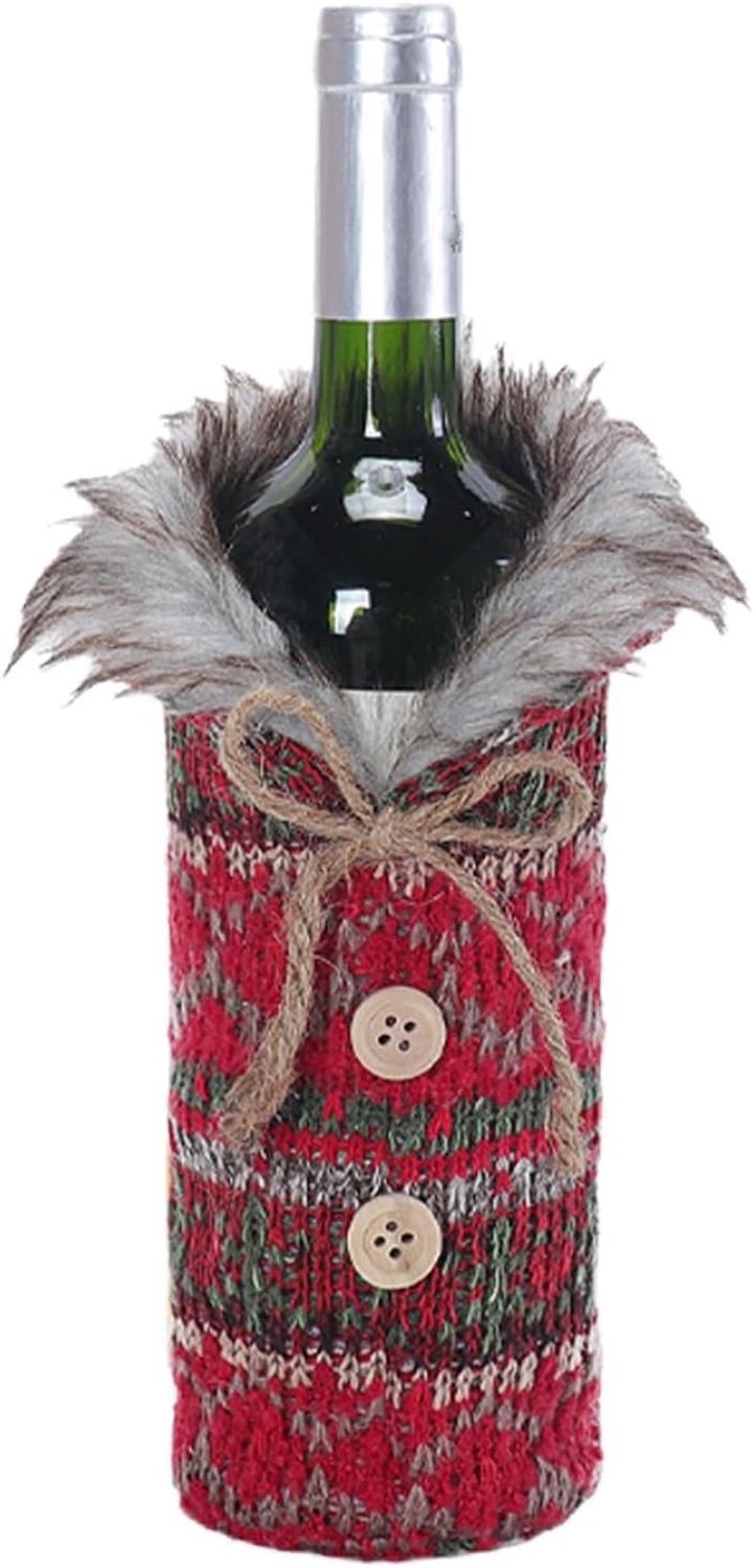 Wijn Kersttas, Breien Houder Bescherming | Handgemaakte Wijn Beschermende Tas | Voor Vrienden Vakantie Woonkamer Keuken Thuis Bar Shop, Rood, Refer to description, Unisex