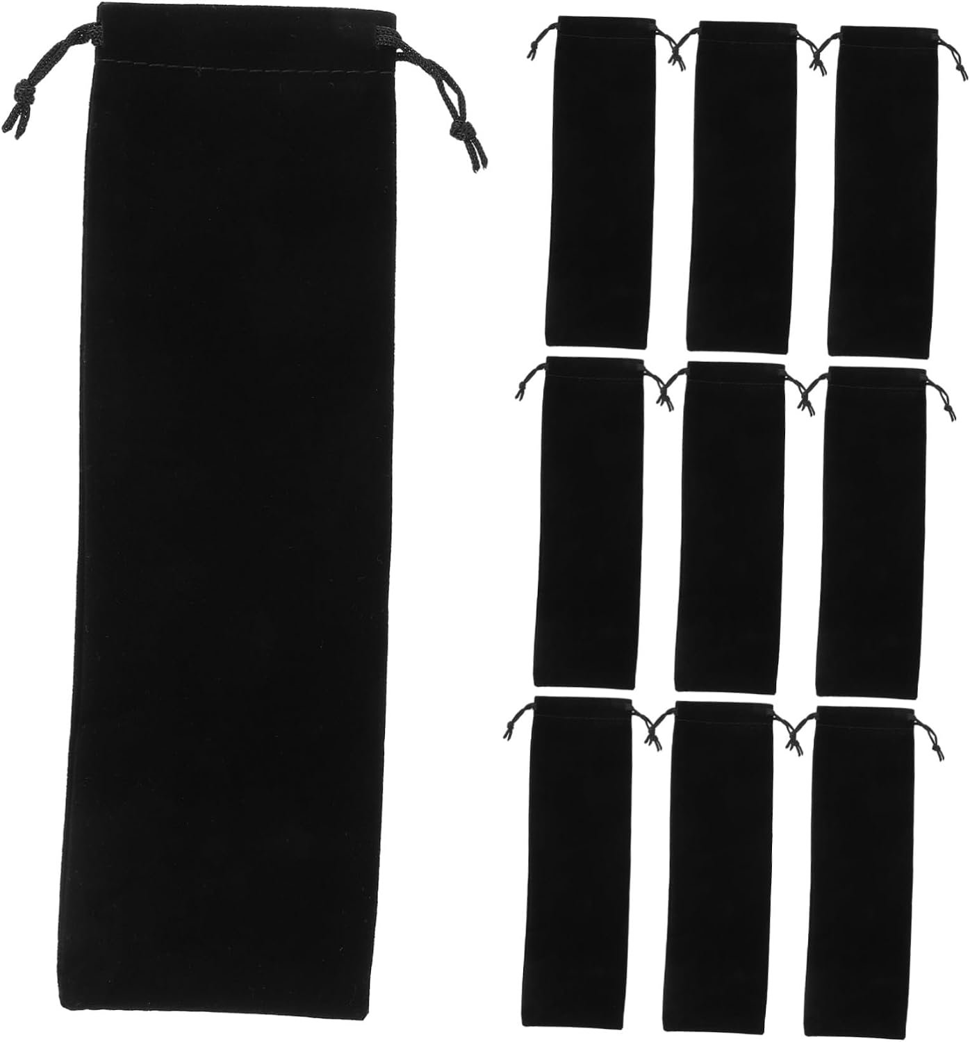 12 Stuks Zwarte Fluwelen Opbergzakken met Trekkoord Duurzame Bestekzakken voor Stokjes Rietjes Lepels Herbruikbare Compacte Cutlery Bags voor Reizen Dagelijks Gebruik