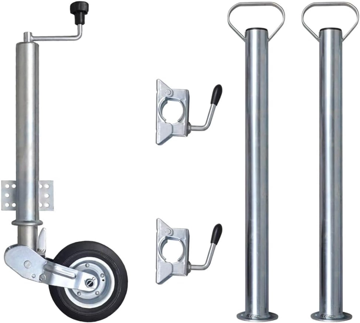 60 mm met 2 steunbuizen en 2 klemmen, massief rubber, draagvermogen 400 kg, verzinkt staal voor aanhangers en caravans
