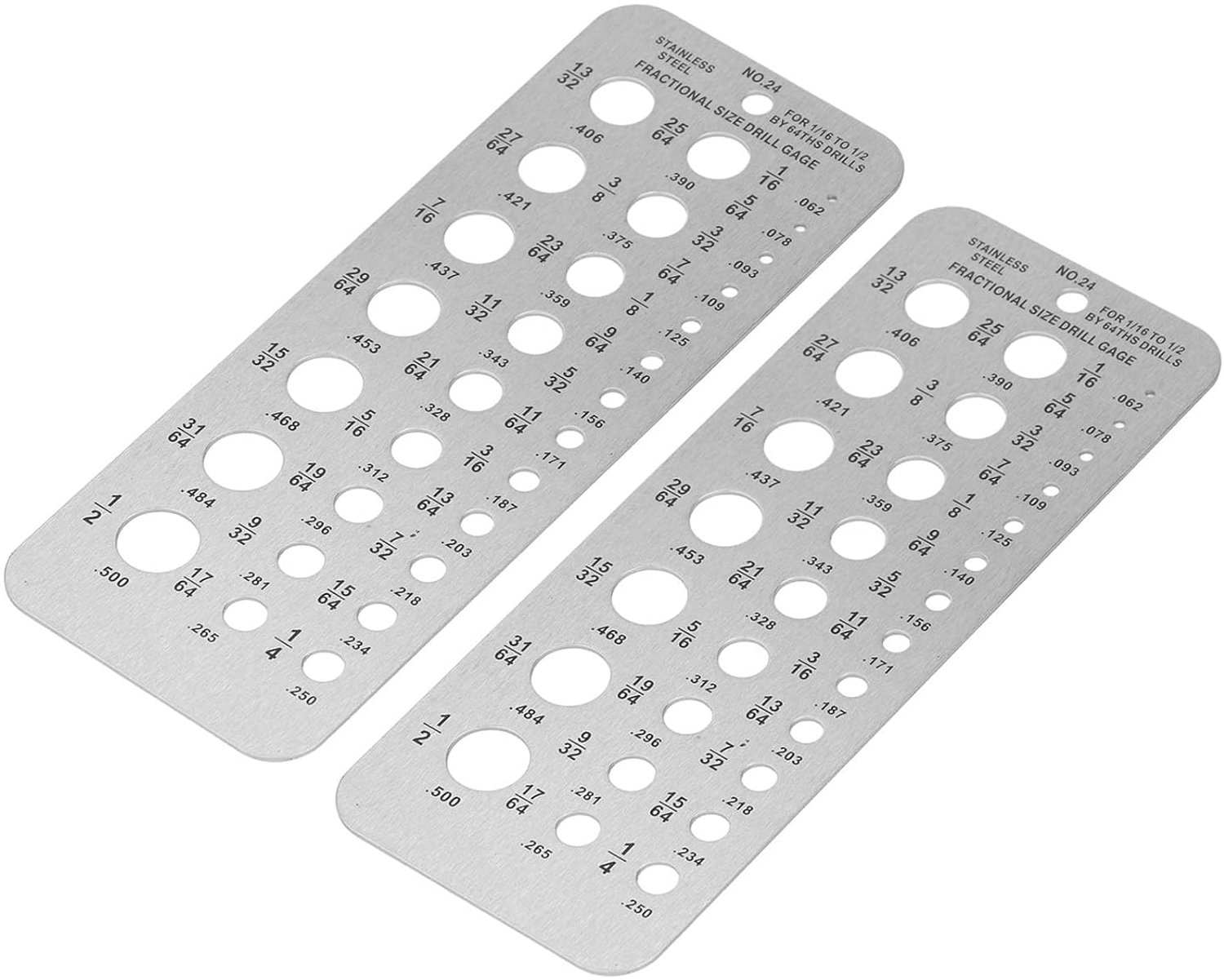 Meetinstrument - 2 stuks roestvrij staal 29 gatenindex voor 1/16 tot 1/2 inch bits - breuken en decimale equivalenten sizer voor mechanica en industrieel gebruik
