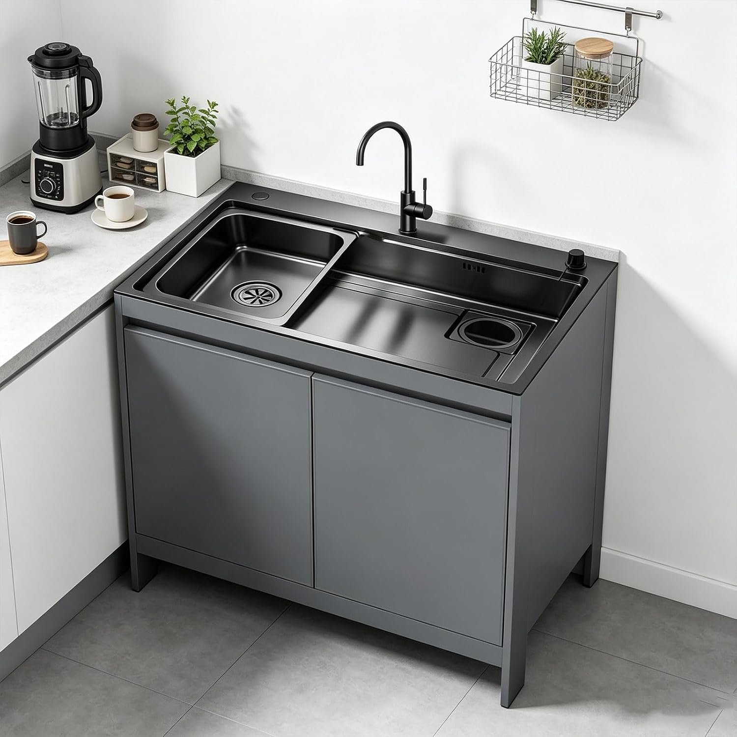RVS Gootsteen met Honingraat Aluminium Kast, Afvoerset voor Binnen/Buiten Gebruik, Patio en Achtertuin