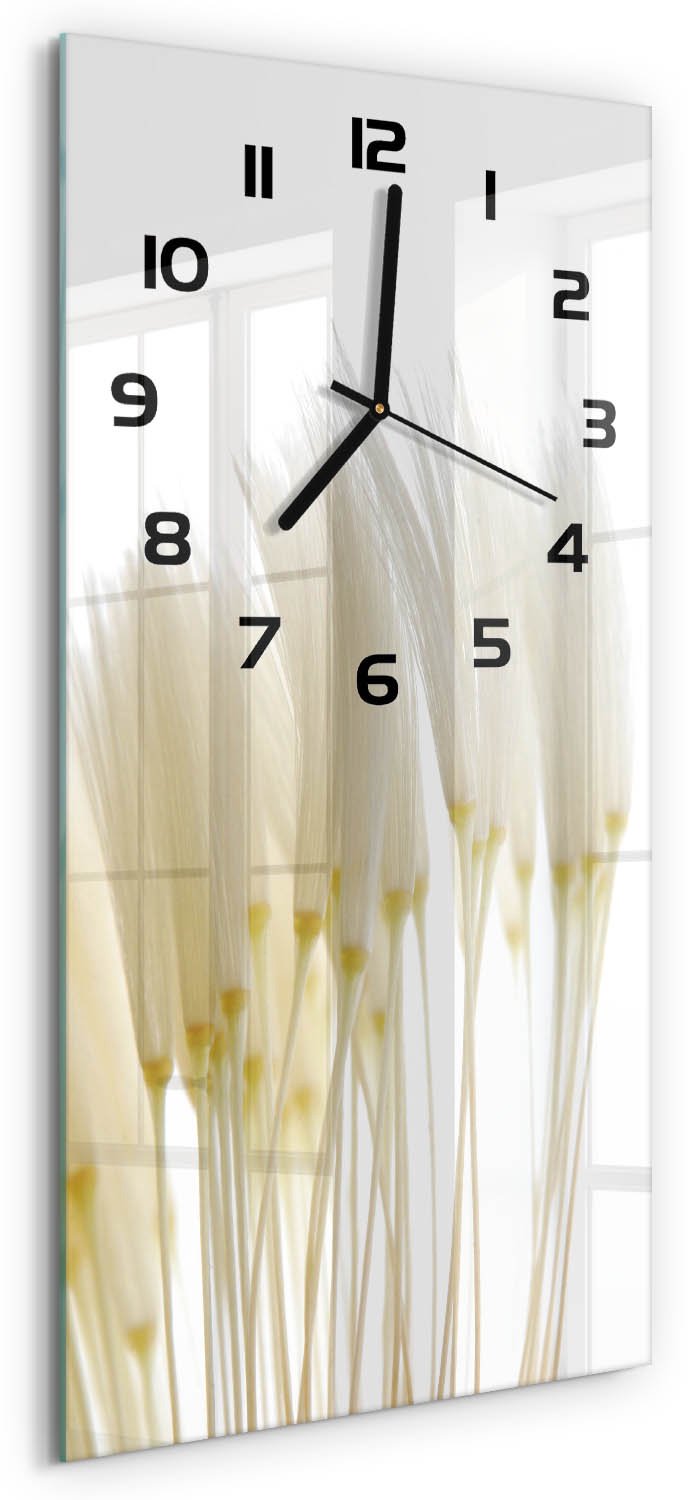 Tulup Wandklok - Paardenbloemzaden Wandklok Glas Decoratie - 30x60 cm - Wit Gekleurde Glazen Klok - Zwarte handen - Rechthoekige Klok - Klok Glas Met Opdruk - Moderne Wandklok Glas