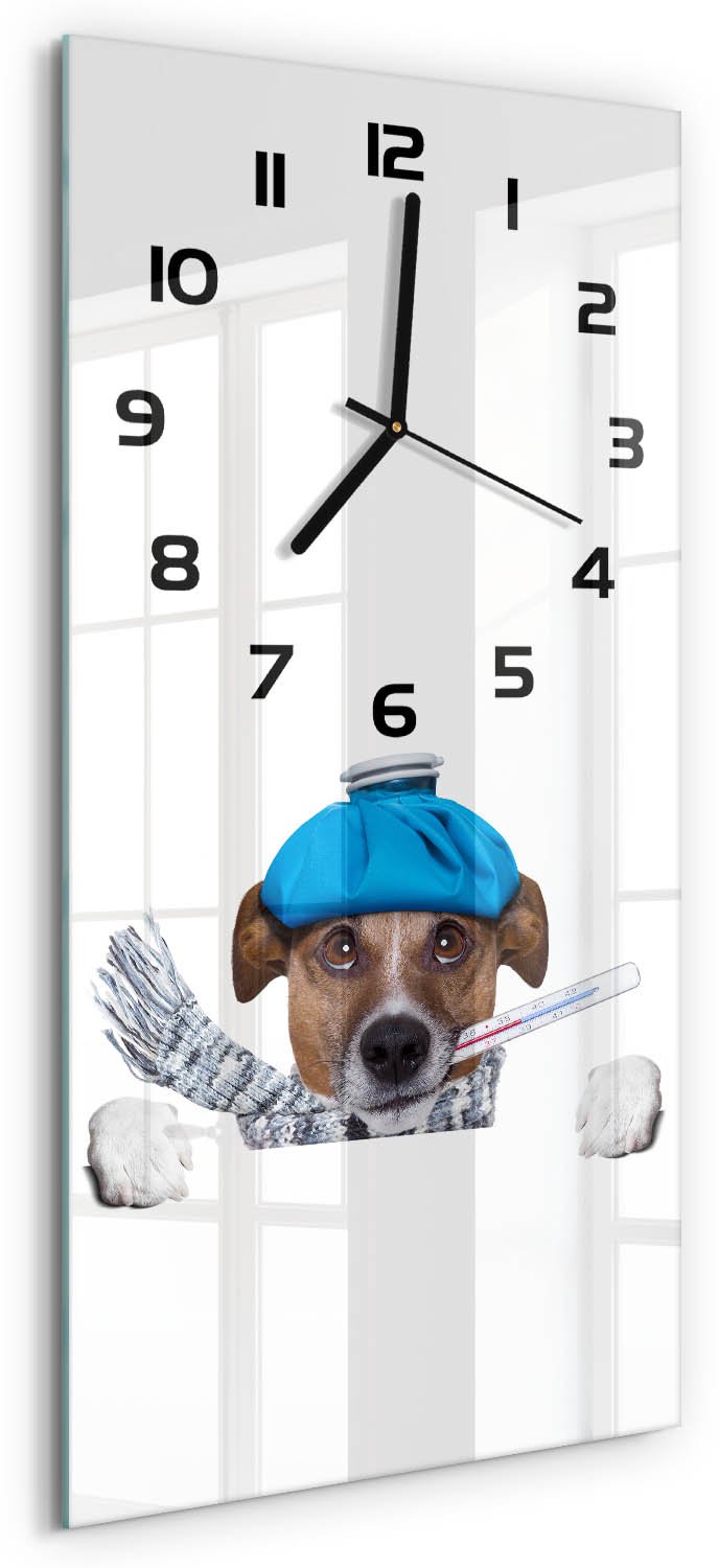 Tulup Wandklok - Zieke hond Moderne Wandklok Glas - 30x60 cm - Blauw Wandklok Glas Decoratie - Zwarte handen - Rechthoekige Klok - Glazen Wandklok Design - Klok Glas Met Opdruk