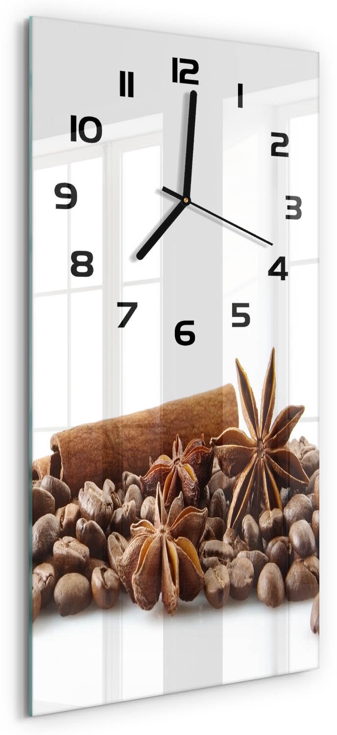 Tulup Wandklok - Kaneelkorrels Decoratieve Glazen Klok - 30x60 cm - Bruin Glazen Wandklok Design - Zwarte handen - Rechthoekige Klok - Glazen Klok Met Print - Wandklok Glas Met Motief