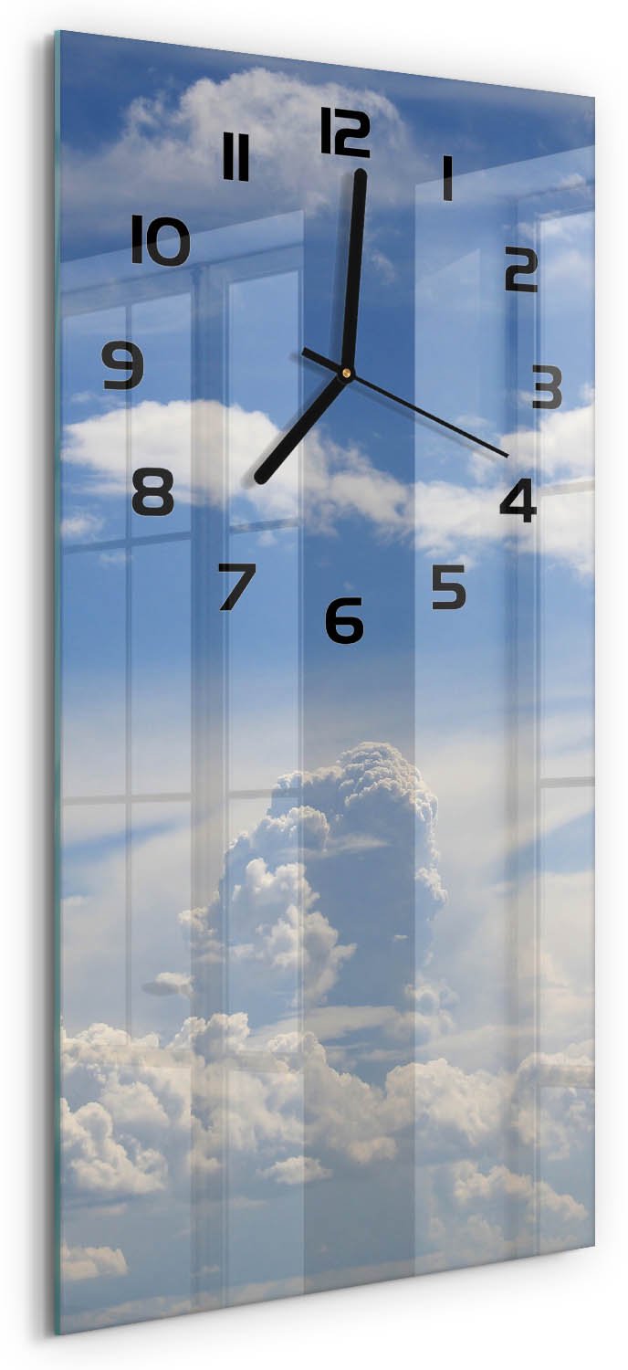 Tulup Wandklok - Wolken aan de hemel Wandklok Glas Decoratie - 30x60 cm - Blauw Gekleurde Glazen Klok - Zwarte handen - Rechthoekige Klok - Klok Glas Met Opdruk - Moderne Wandklok Glas
