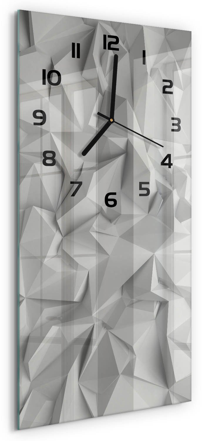 Tulup Wandklok - 3D-abstractie Moderne Wandklok Glas - 30x60 cm - Grijs Wandklok Glas Decoratie - Zwarte handen - Rechthoekige Klok - Glazen Wandklok Design - Klok Glas Met Opdruk