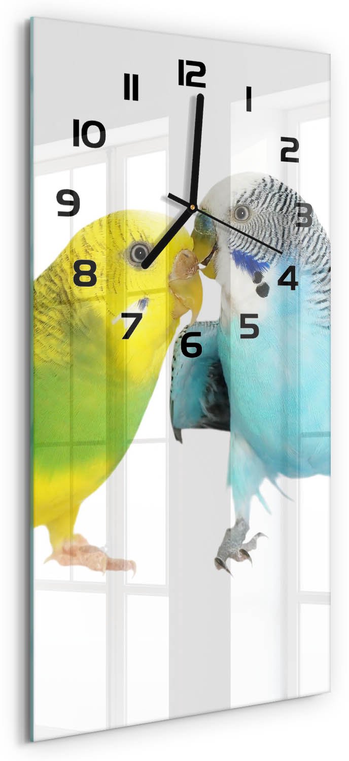 Tulup Wandklok - Parkieten Glazen Wandklok Design - 30x60 cm - Veelkleurig Klok Glas Met Opdruk - Zwarte handen - Rechthoekige Klok - Wandklok Glas Met Motief - Decoratieve Glazen Klok