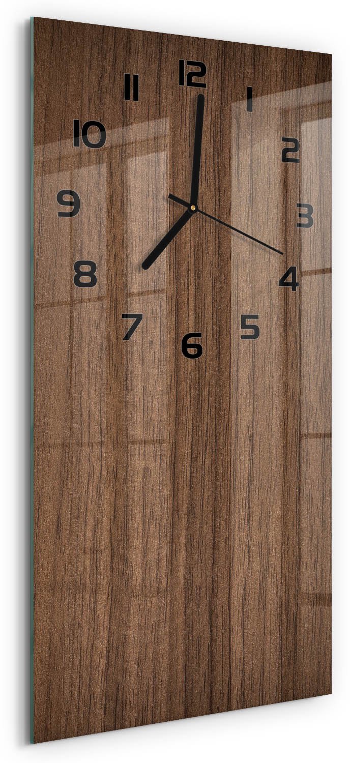 Tulup Wandklok - Houten achtergrond Moderne Wandklok Glas - 30x60 cm - Bruin Wandklok Glas Decoratie - Zwarte handen - Rechthoekige Klok - Glazen Wandklok Design - Klok Glas Met Opdruk