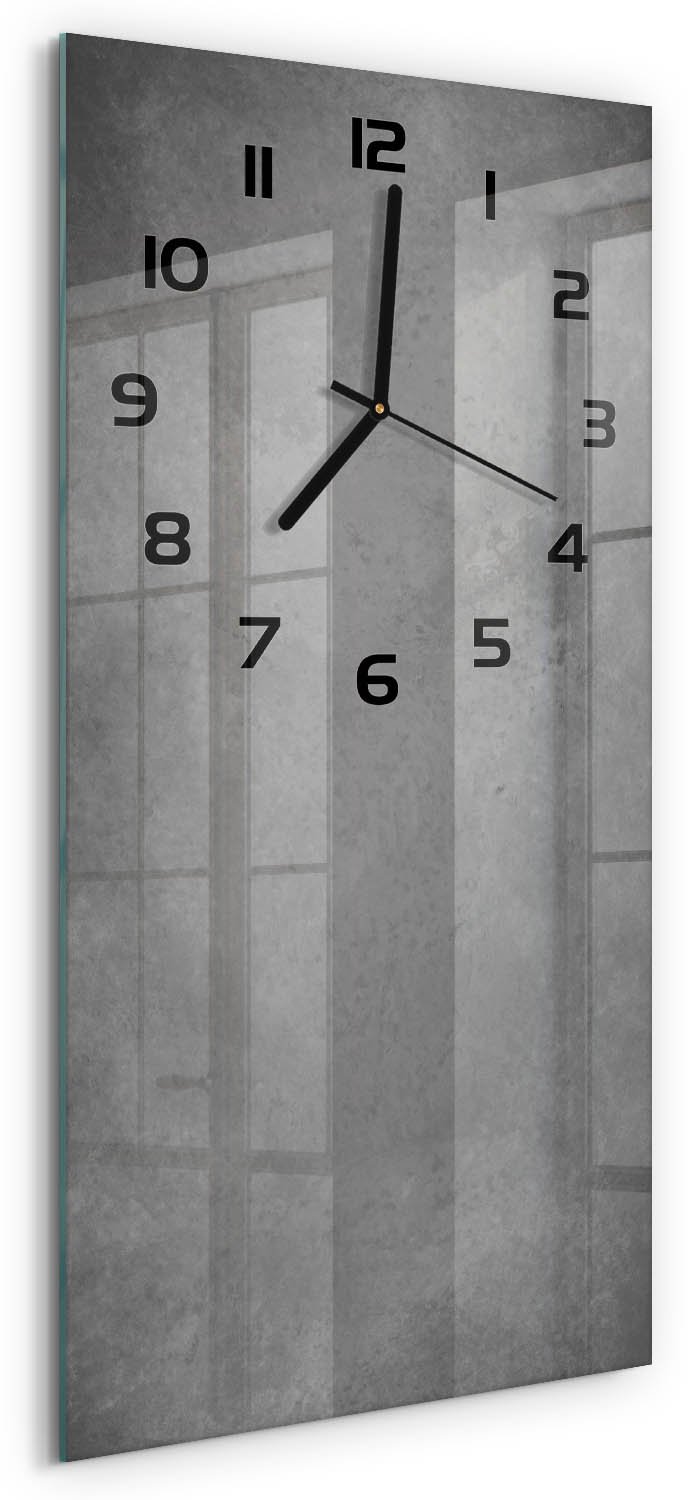 Tulup Wandklok - Specifieke achtergrond Wandklok Glas Decoratie - 30x60 cm - Grijs Gekleurde Glazen Klok - Zwarte handen - Rechthoekige Klok - Klok Glas Met Opdruk - Moderne Wandklok Glas