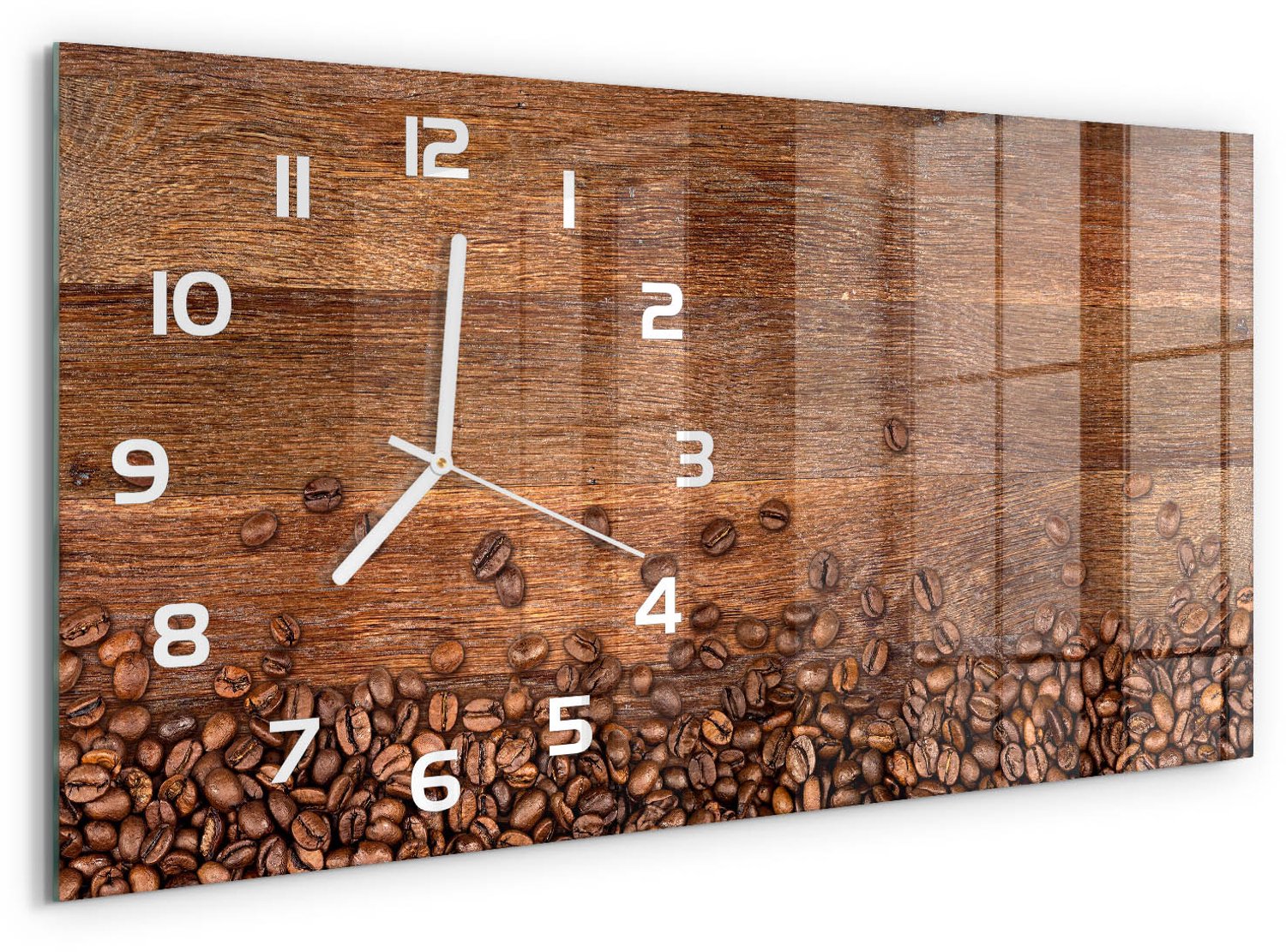TULUP Wandklok - Koffiebonen Klok Glas Met Opdruk - 60x30 cm - Bruin Moderne Wandklok Glas - Witte handen - Rechthoekige Klok - Decoratieve Glazen Klok - Glazen Wandklok Design