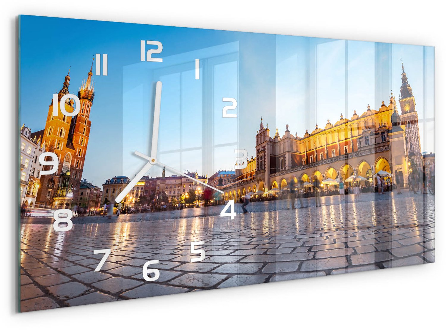 TULUP Wandklok - Krakau, Polen Klok Glas Met Opdruk - 60x30 cm - Veelkleurig Moderne Wandklok Glas - Witte handen - Rechthoekige Klok - Decoratieve Glazen Klok - Glazen Wandklok Design