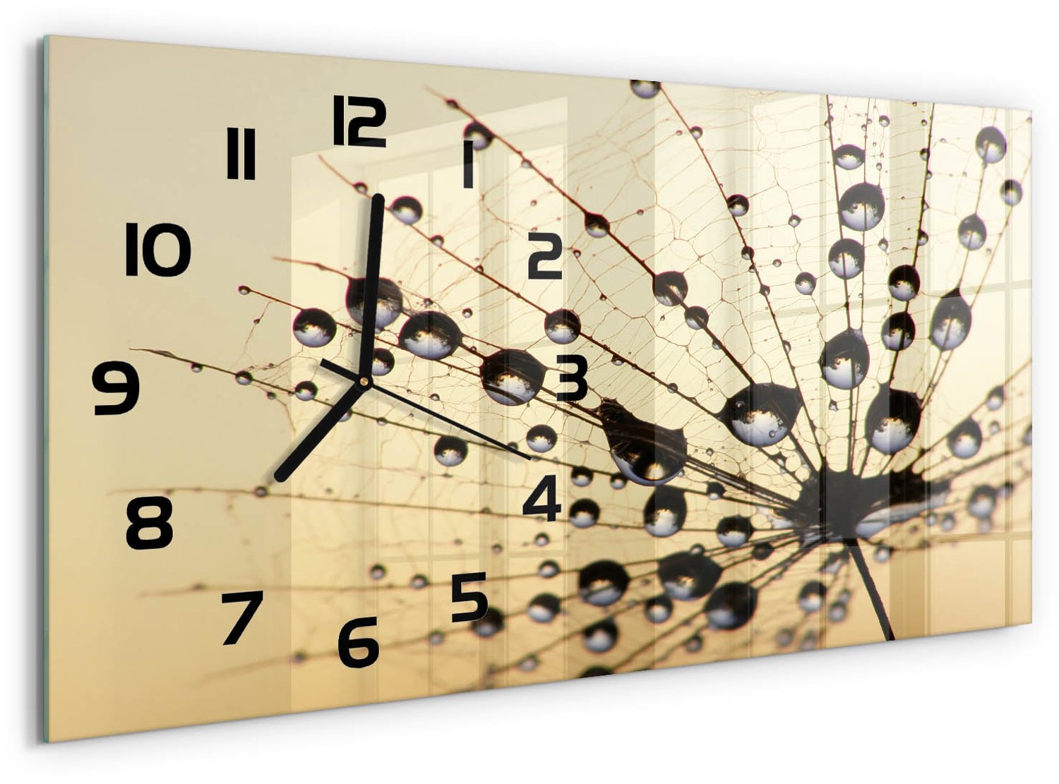 TULUP Wandklok - Vingerafdrukken Wandklok Glas Met Motief - 60x30 cm - Beige Decoratieve Glazen Klok - Zwarte handen - Rechthoekige Klok - Gekleurde Glazen Klok - Glazen Klok Met Print