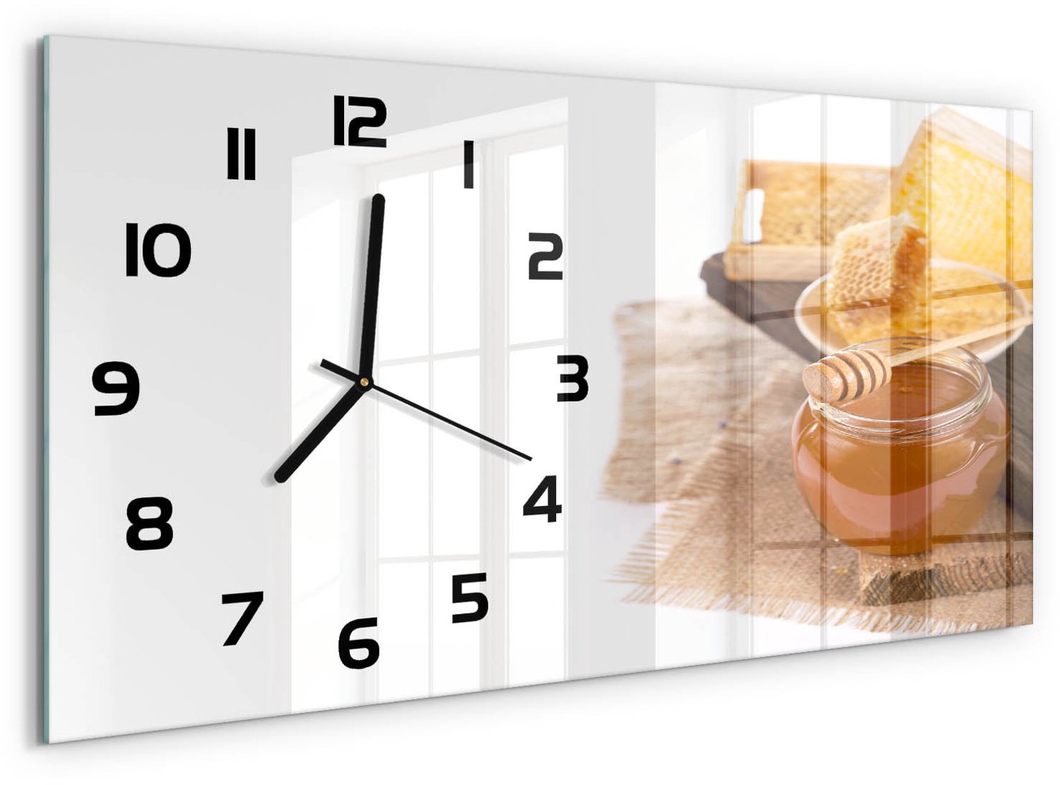 TULUP Wandklok - Honing Moderne Wandklok Glas - 60x30 cm - Geel Wandklok Glas Decoratie - Zwarte handen - Rechthoekige Klok - Glazen Wandklok Design - Klok Glas Met Opdruk