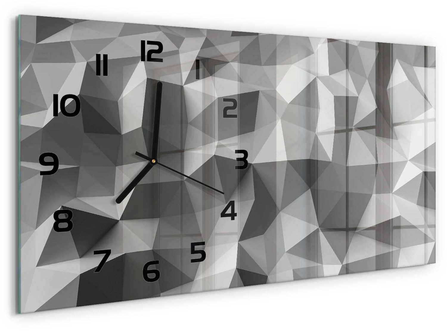 TULUP Wandklok - Driehoeken van abstractie Moderne Wandklok Glas - 60x30 cm - Grijs Wandklok Glas Decoratie - Zwarte handen - Rechthoekige Klok - Glazen Wandklok Design - Klok Glas Met Opdruk