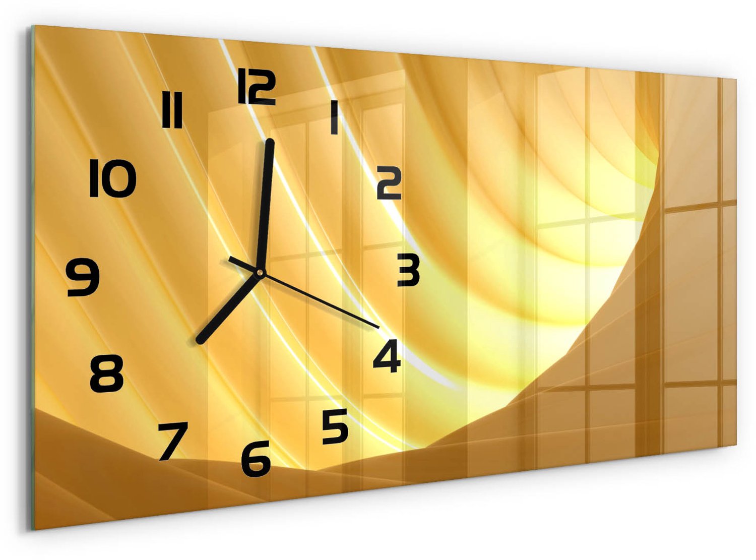 TULUP Wandklok - Wervelabstractie Decoratieve Glazen Klok - 60x30 cm - Geel Glazen Wandklok Design - Zwarte handen - Rechthoekige Klok - Glazen Klok Met Print - Wandklok Glas Met Motief
