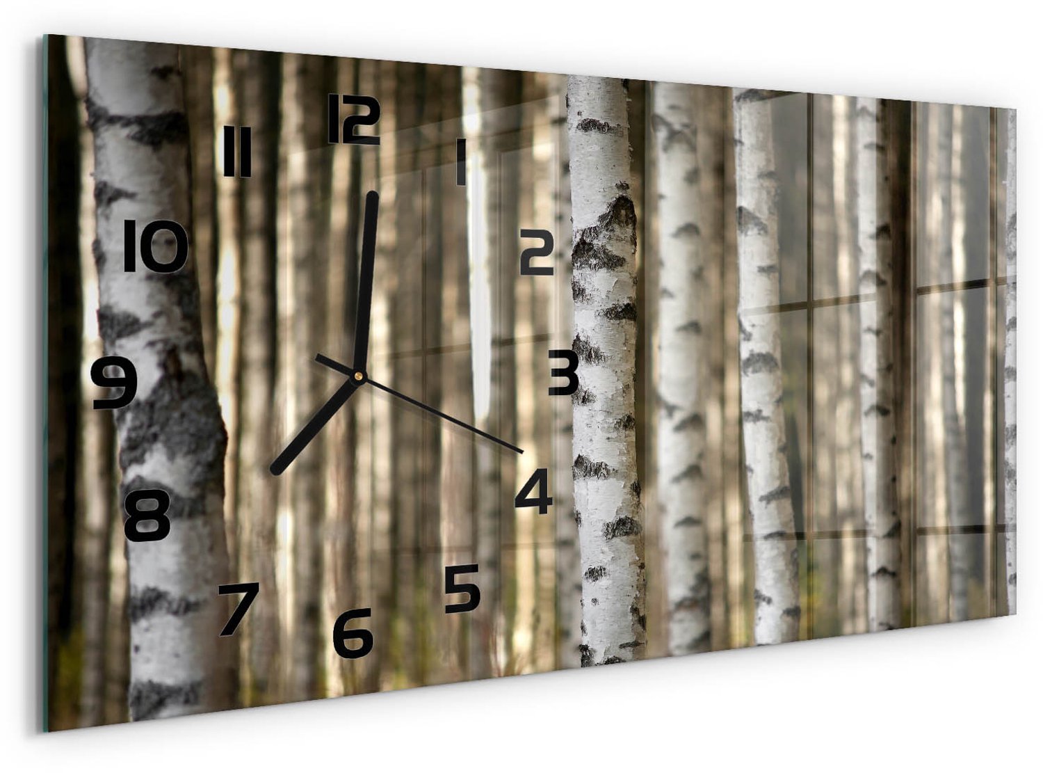 TULUP Wandklok - Berken Gekleurde Glazen Klok - 60x30 cm - Wit Glazen Klok Met Print - Zwarte handen - Rechthoekige Klok - Moderne Wandklok Glas - Wandklok Glas Decoratie