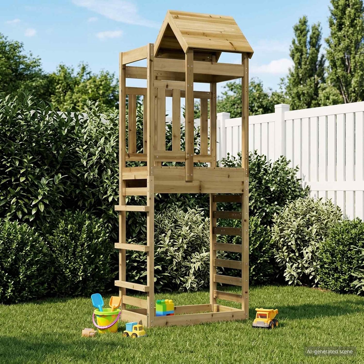 Speeltoren van geïmpregneerd hout, klimrek voor de tuin