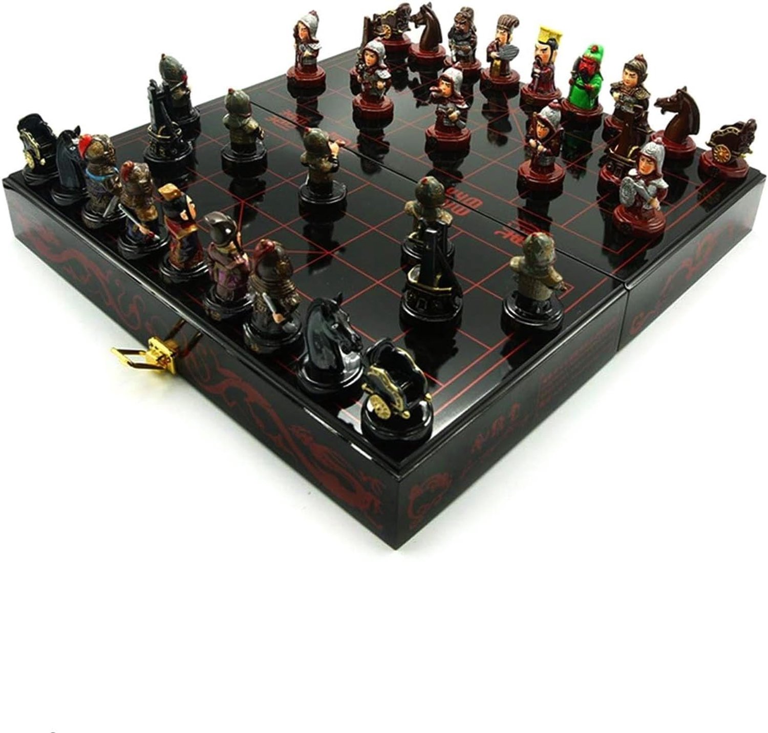 Chinese Schaakset Met Opvouwbare Schaakplank En Opbergdoos -32 Harsfiguren, Relatiegeschenk (Standaard)
