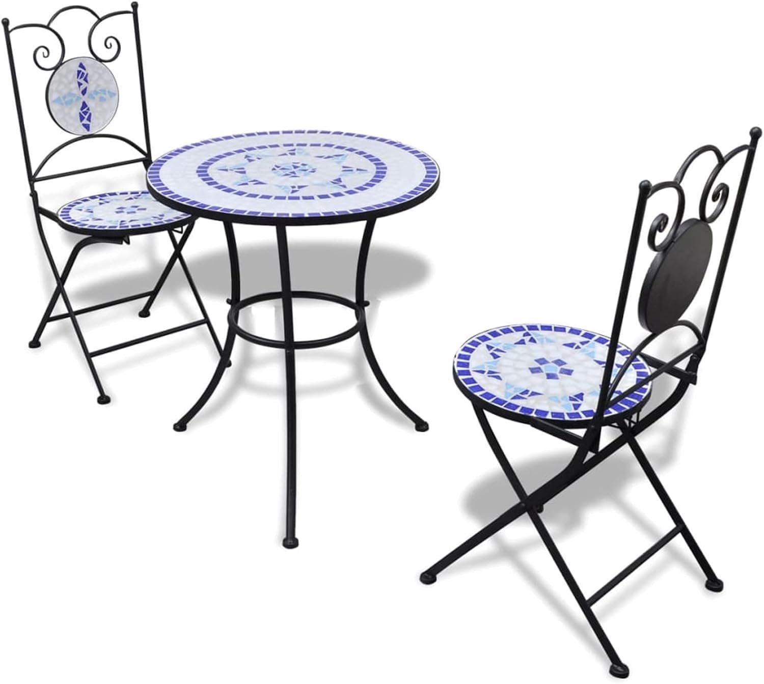 3-delig van keramische tegels, blauw en wit, bistroset, tuinmeubelset, bistroset voor de tuin
