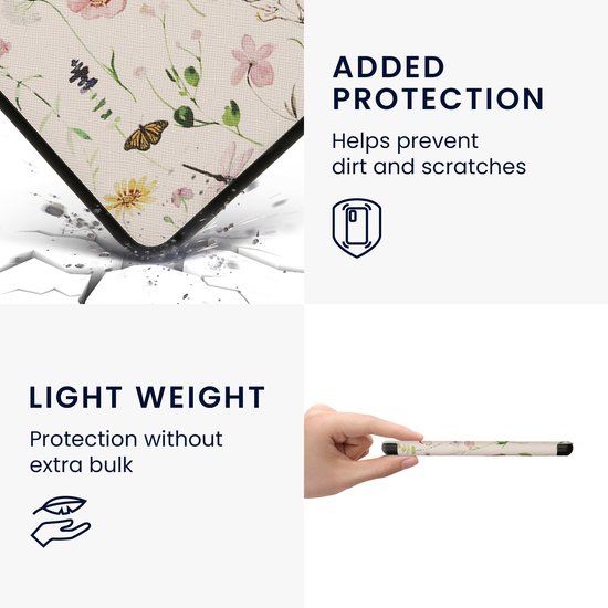 kwmobile e-reader hoesje geschikt voor Kobo Libra Colour hoes - E reader flip case met magnetische sluiting - Ereader cover - Daisy-varens design in wit / geel / groen — afbeelding 4