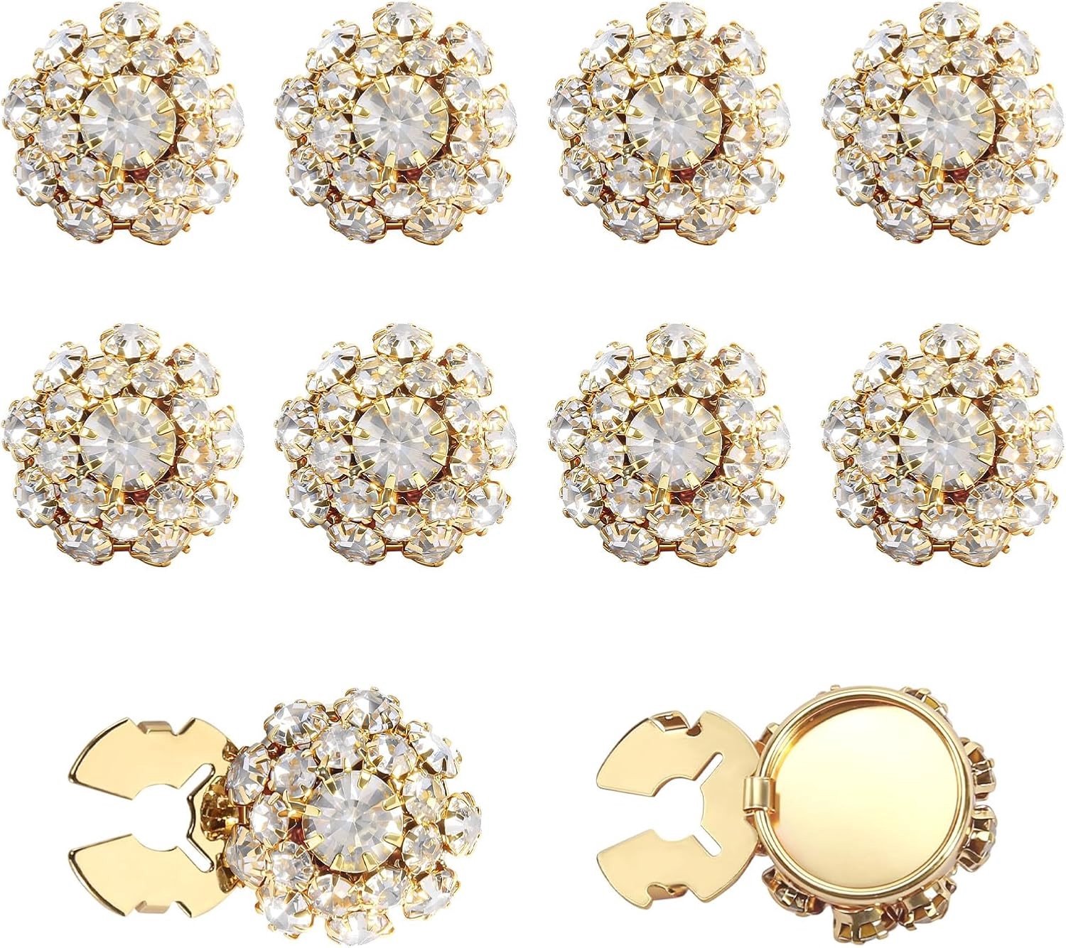 8 Stuks Afneembare Rhinestone Knopenhoezen voor Decoratieve Kleding, Blouses en Overhemden - Goudkleurige Knopen voor Kostuum en Tuxedo DIY