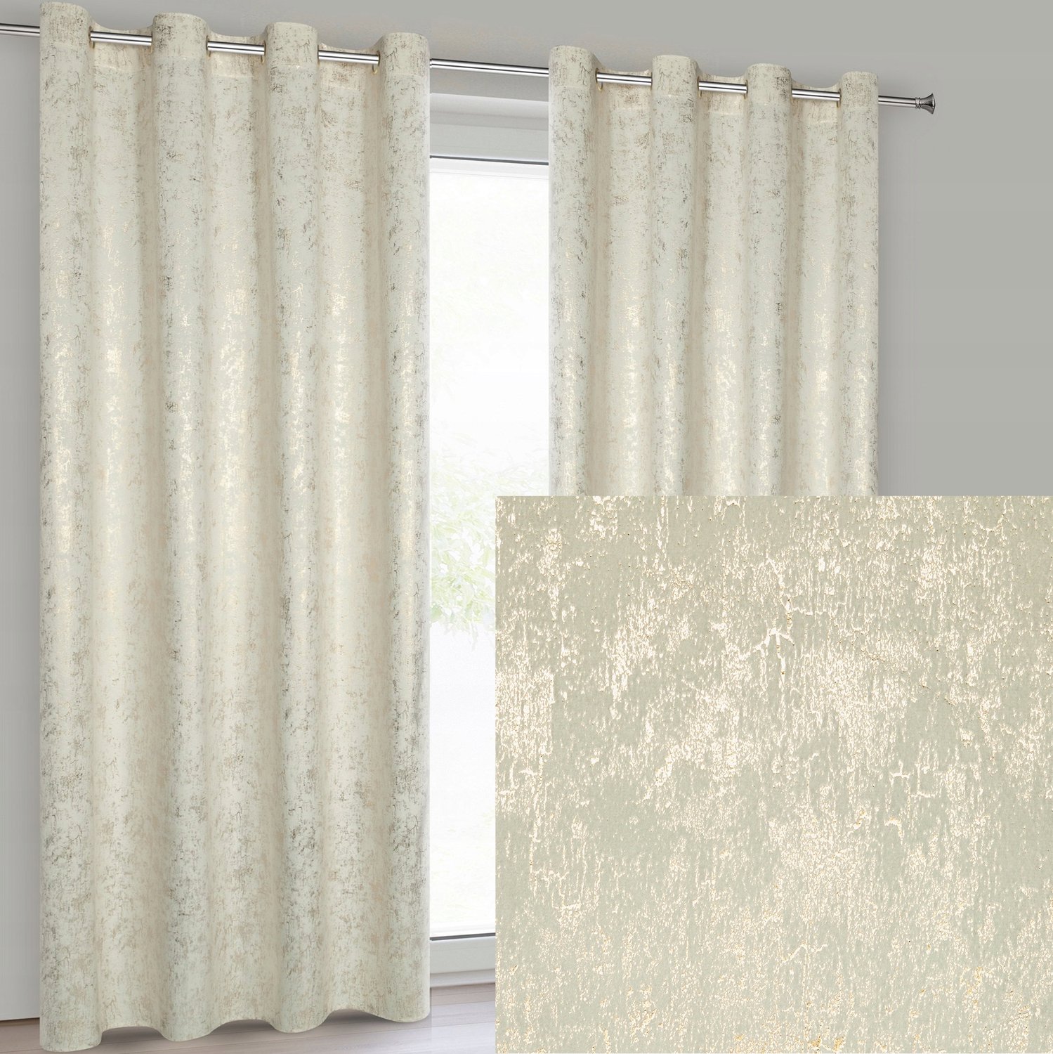 Luxe fluwelen gordijn 140x250 cm met gouden print, crème