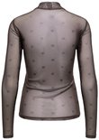 Bruine mesh top met lange mouwen en een all-over hartjesprint.