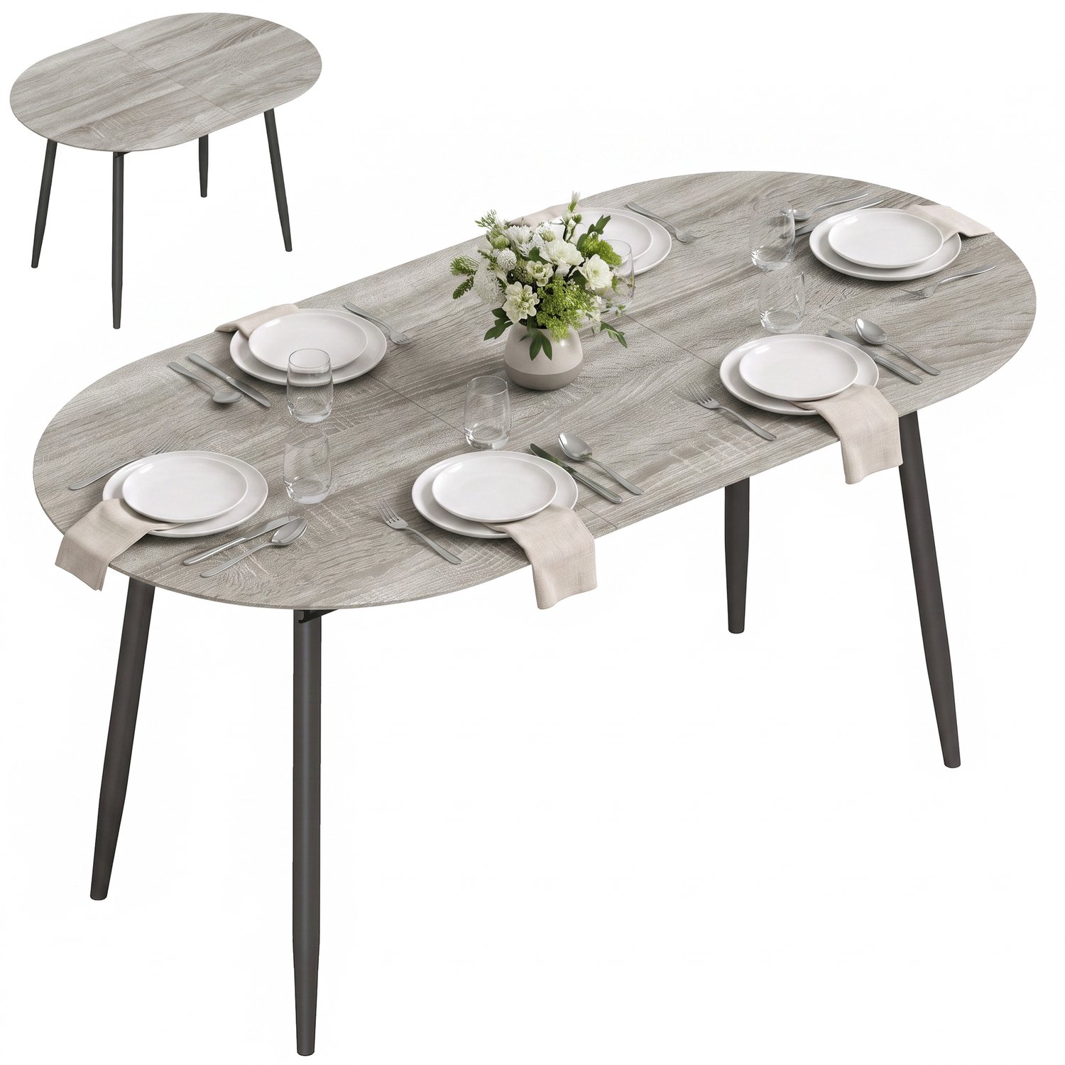 Homcom Extendable Dining Table-MDF-120-160 x 80 x 75 cm-Grau Grijs