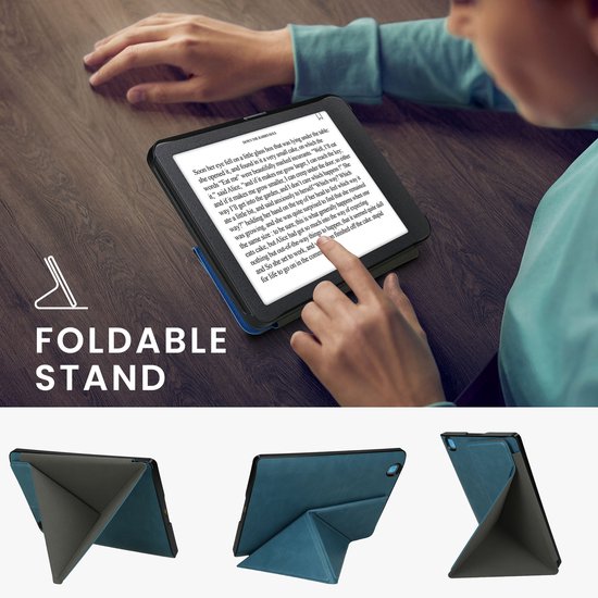 kwmobile e-reader hoesje geschikt voor Kobo Aura H2O Edition 2 hoes - Ereader flip case met standaard - E reader cover van kunstleer - In petrol — afbeelding 2