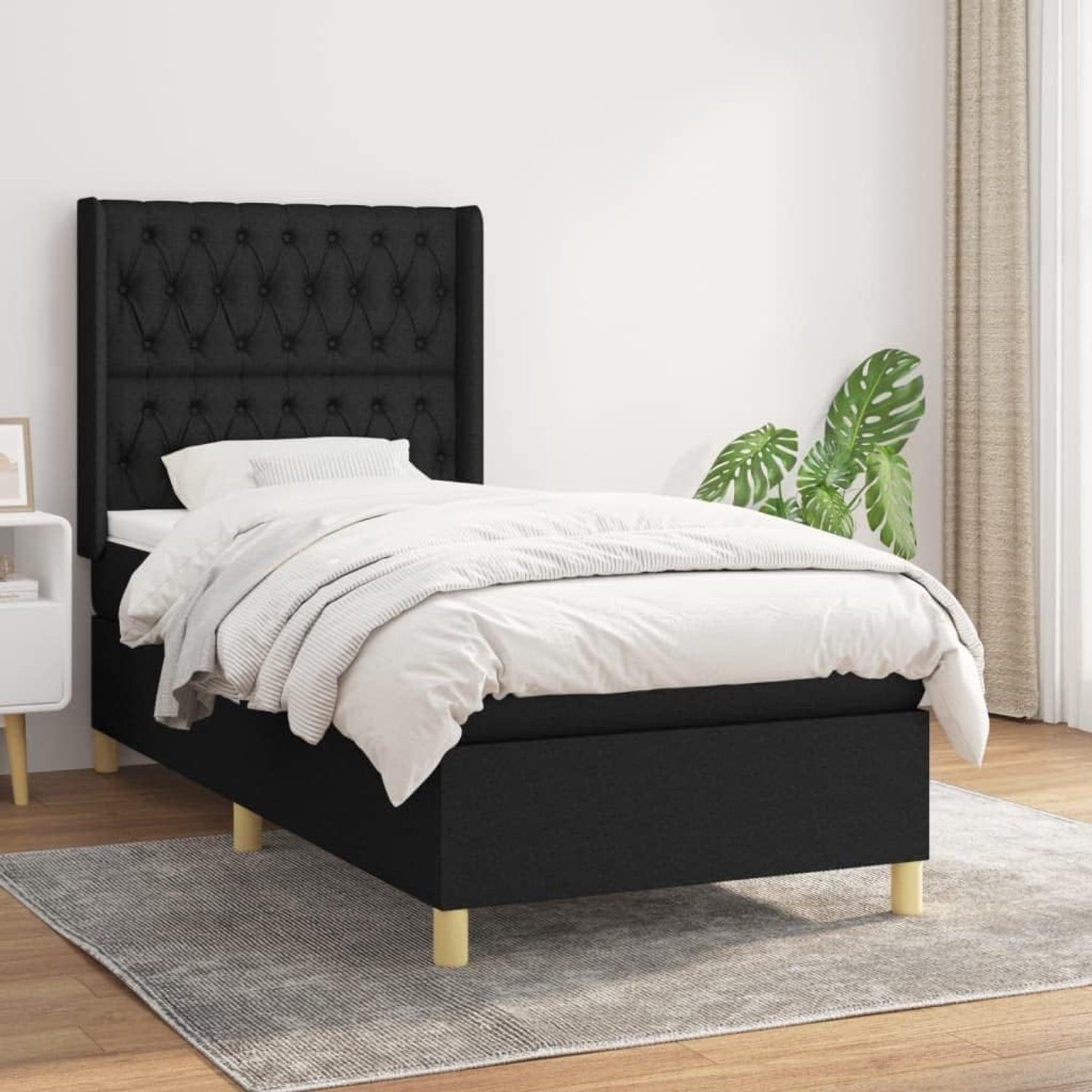 Familiebed, palletbed, boxspringbed met matras, zwart, 100x200 cm, stof