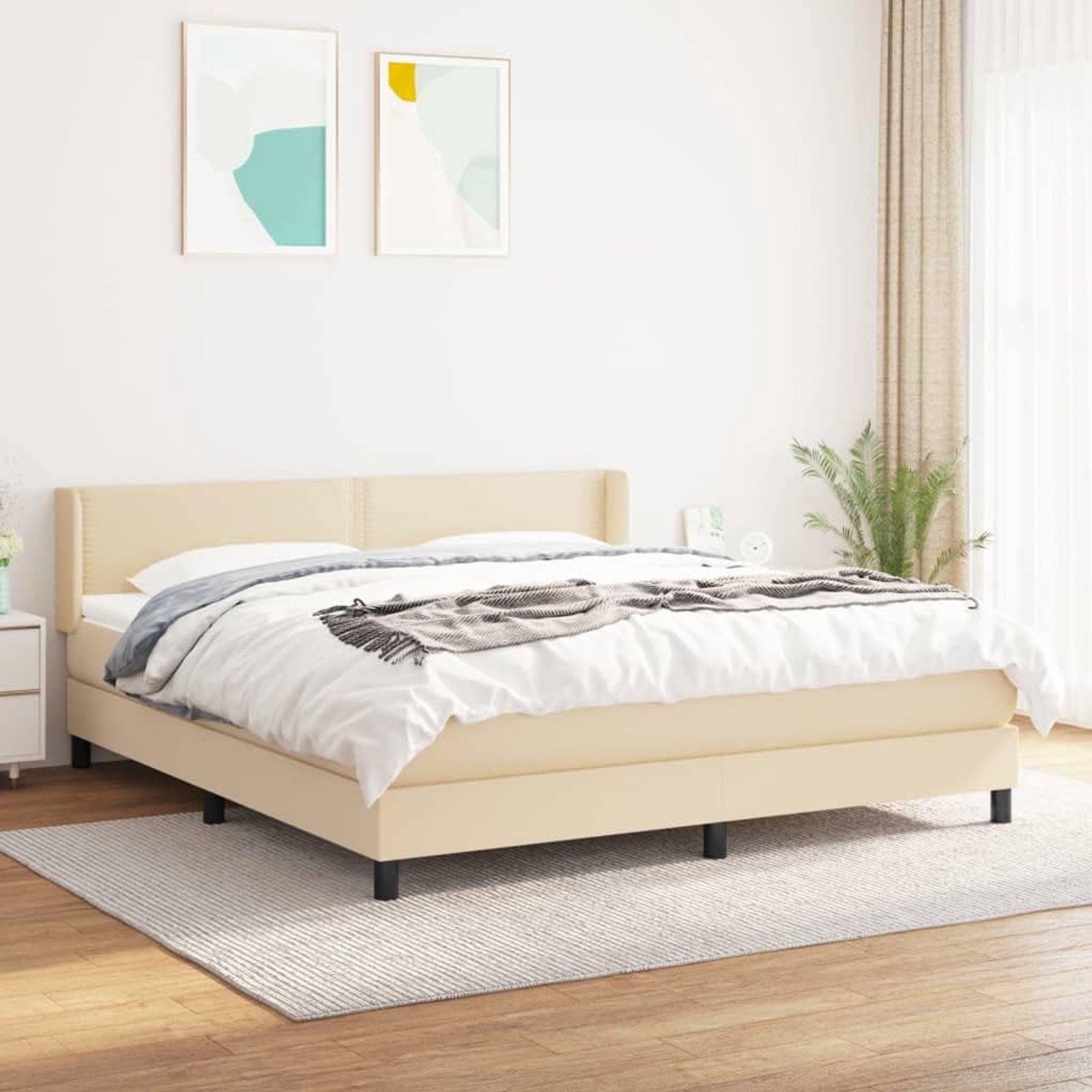 Stof Verstelbaar hoofdbord Boxspring 180x200 cm crème
