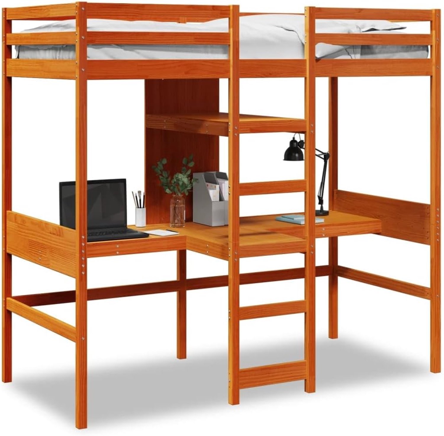 Grenenhout met bureau en schappen Wasbruin 90x200 cm