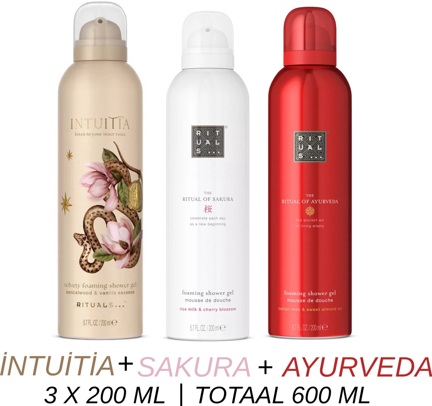 Rituals - Shower Gel Value Set - Intuitia + Sakura + Ayurveda - 3 x Shower Gel 200 ml = 600 ml - Douchegel - Doucheschuim