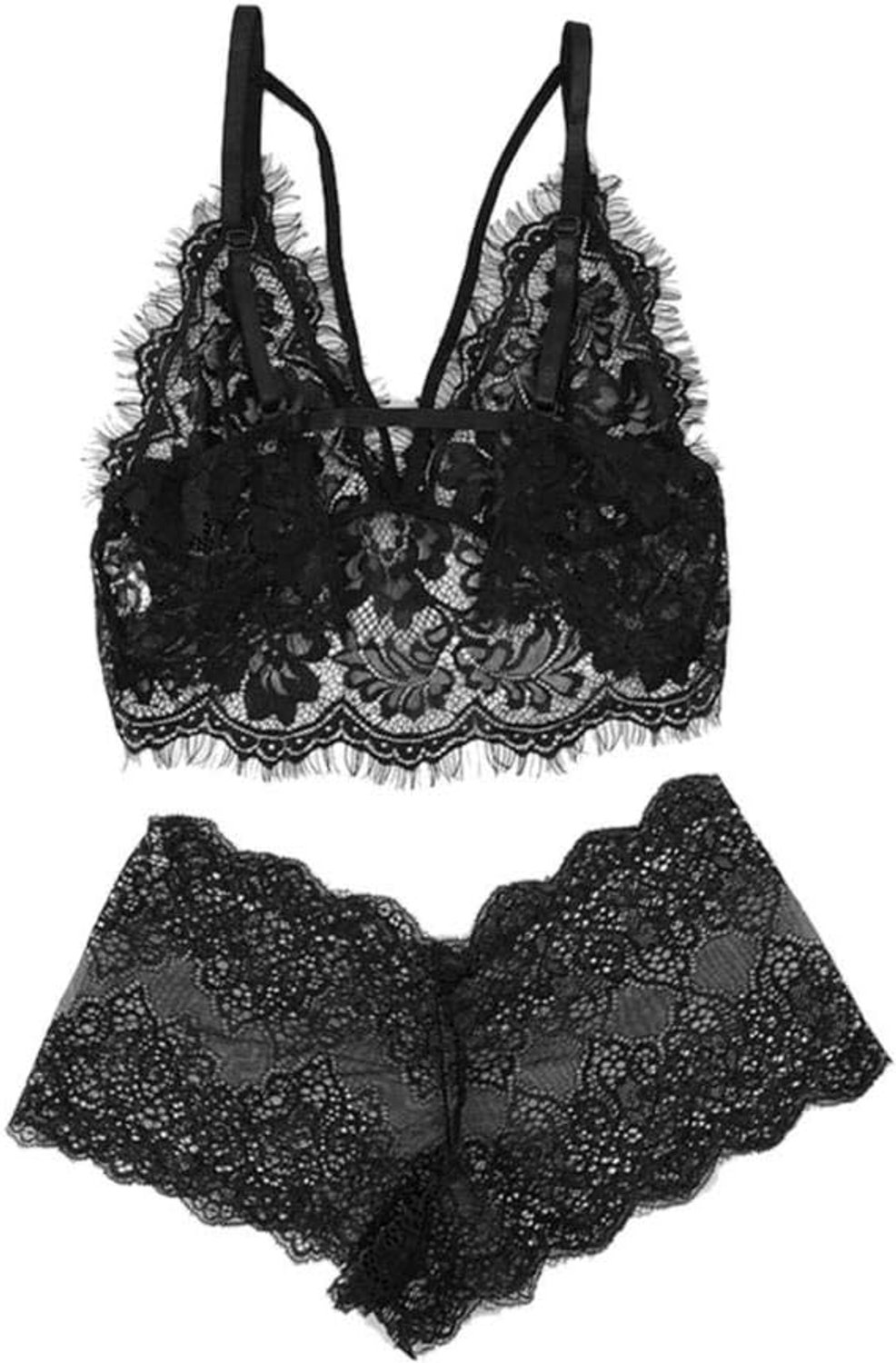 Babydolls, nachtjaponnen & negligés dames 2 ST Sexy Vrouwen Lingerie Bandage Kanten Beha Slips Ondergoed Transparante Verleiding Erotische Porno Nachtkleding Set-Black_L