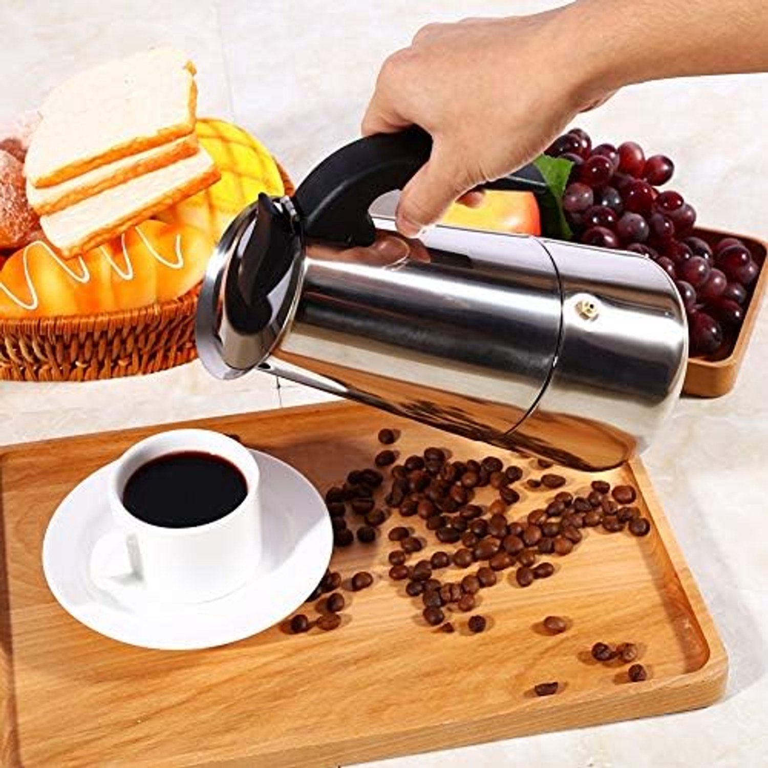 Machine en Moka Pot, RVS Italiaans Espresso Koffiezetapparaat, Kookplaat Espreeso Machine en Moka Pot voor Gas of Elektrische Keramische Kookplaat (200ml)