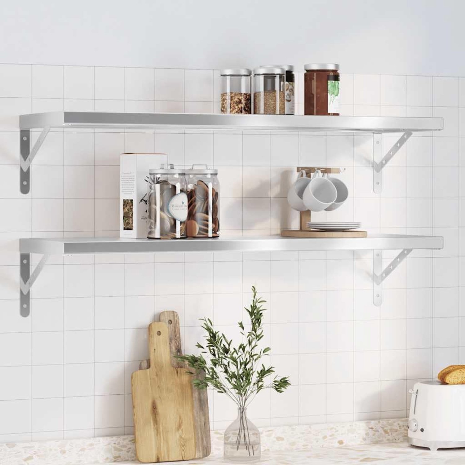 2 stuks. 100 x 30 cm zilver roestvrij staal zwevende plank voor woonkamer kantoor slaapkamer