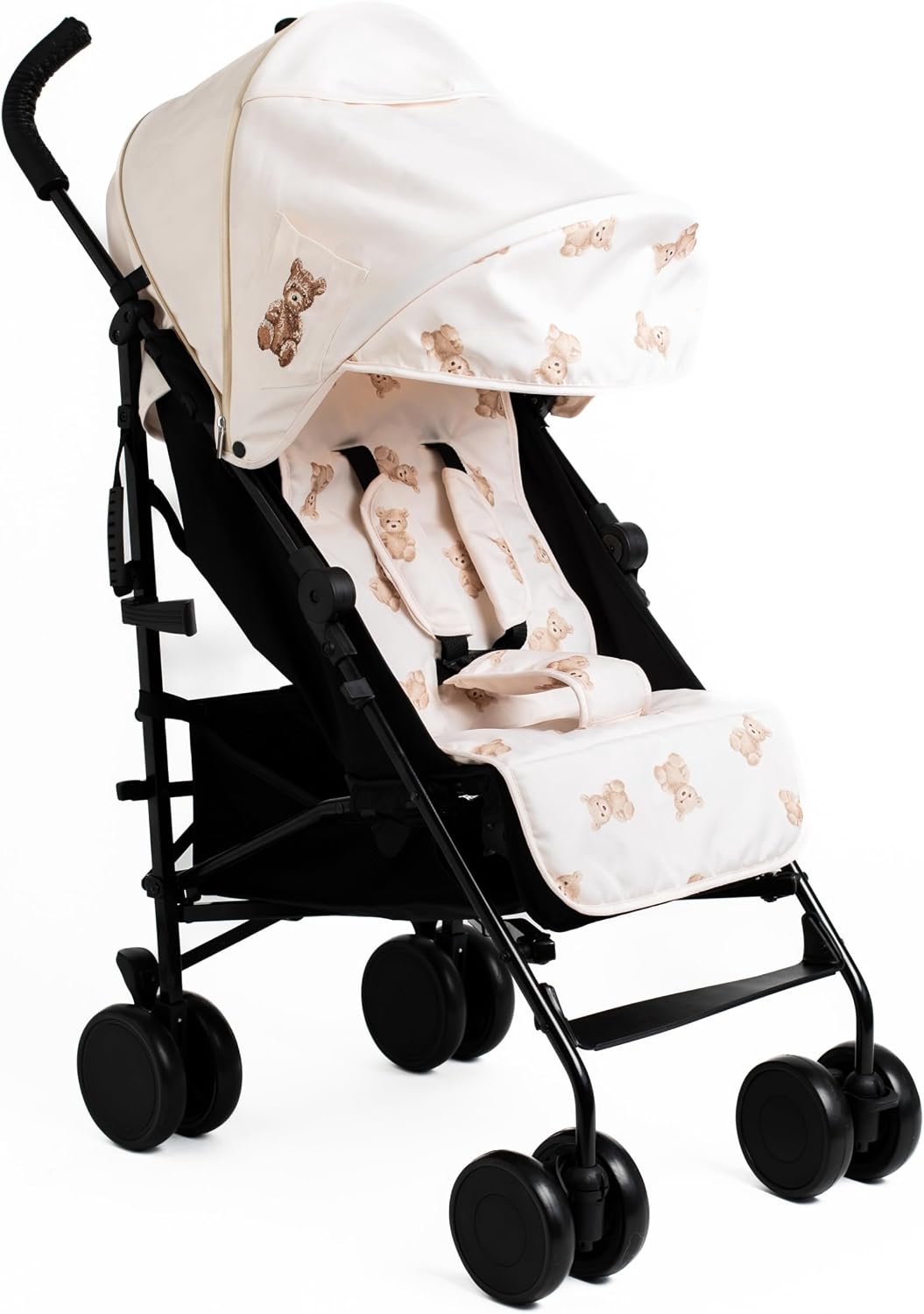 Teddy Cream Babywandelwagen - Dagelijkse wandelwagen met een maximaal draagvermogen van 22 kg, paraplu-vouwsysteem, geschikt vanaf de geboorte, gewatteerde bekleding, 5 ligstanden.