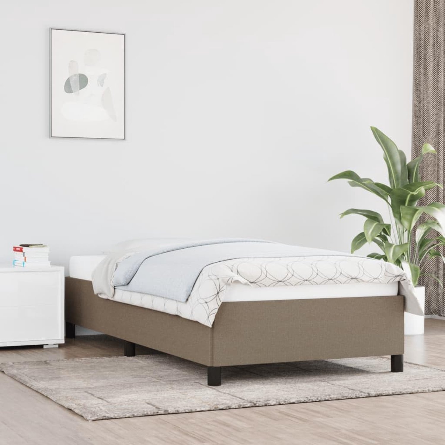 Zonder matras 100x200 cm stof taupe stevig lattenbodem multiplex slaapkamer frame met poten