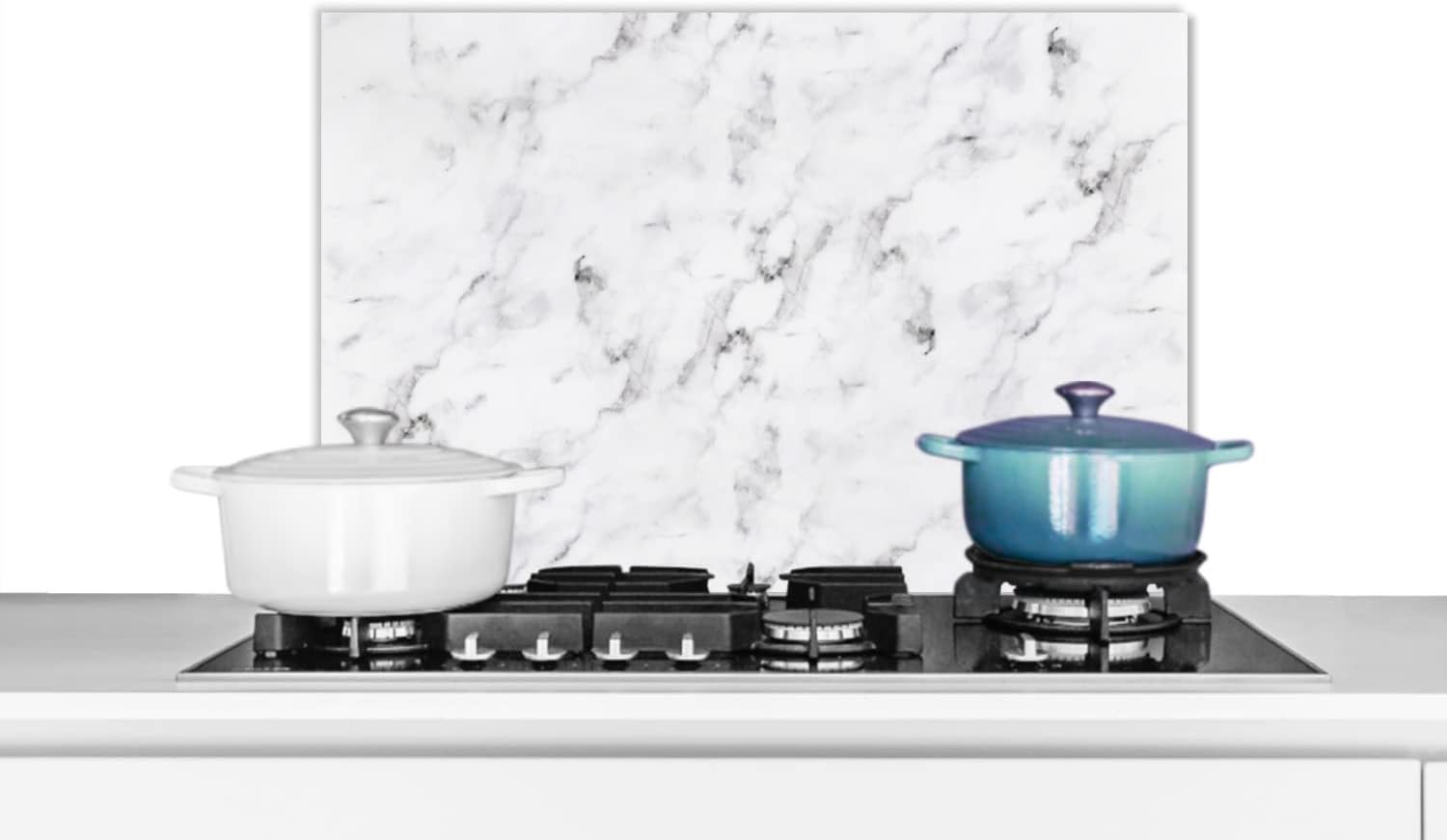 Spatscherm Keuken - 70x50 cm - Marmer - Luxe - Wit - Grijs - Marmerlook