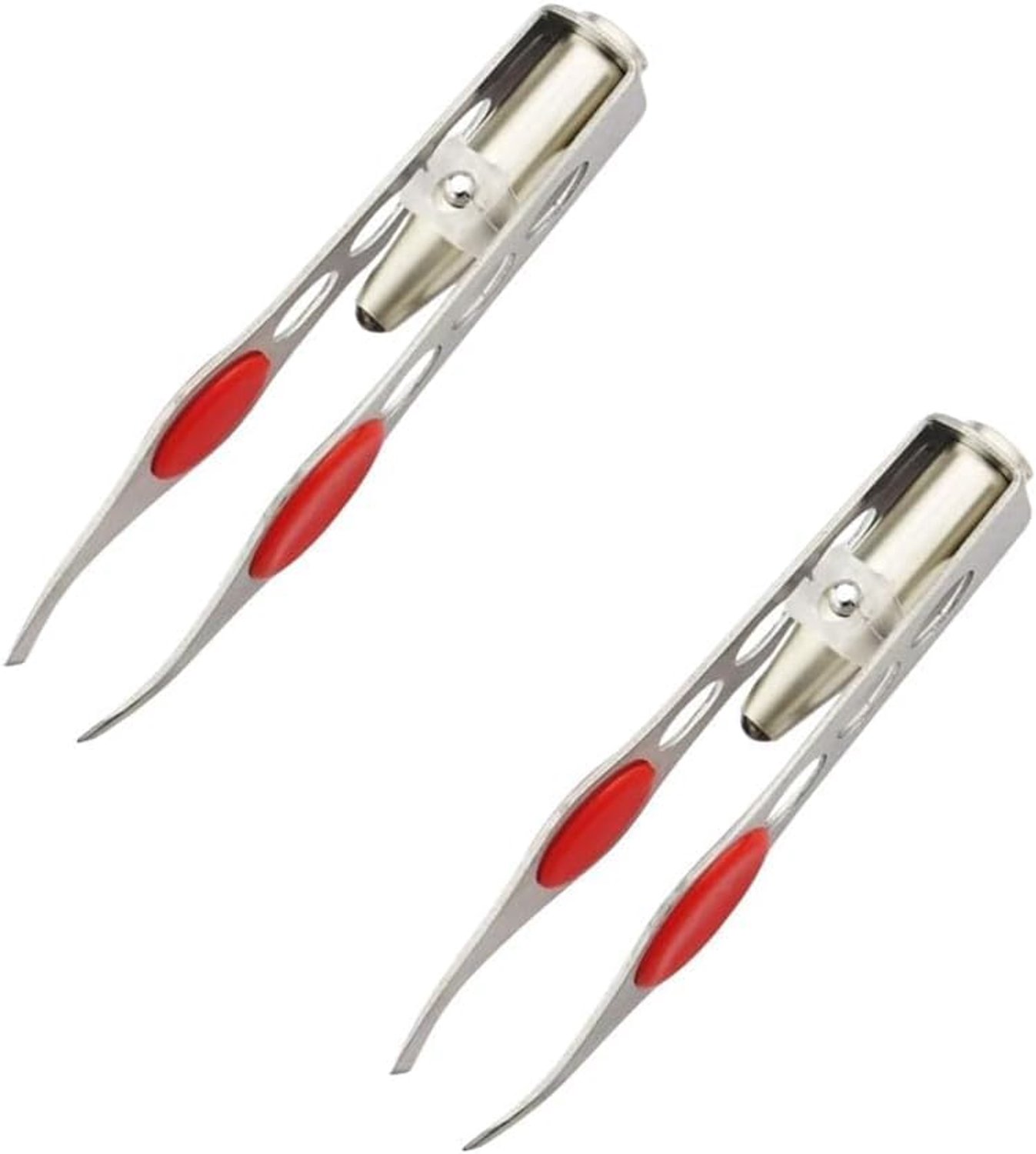 2 stuks zilveren pincet met LED-licht voor ontharing make-up tool wenkbrauw wimper pincet voor vrouwen gezichtshaar, wimpertrimmer, haar ingegroeid voor pincet, ontharing pincet voor dames