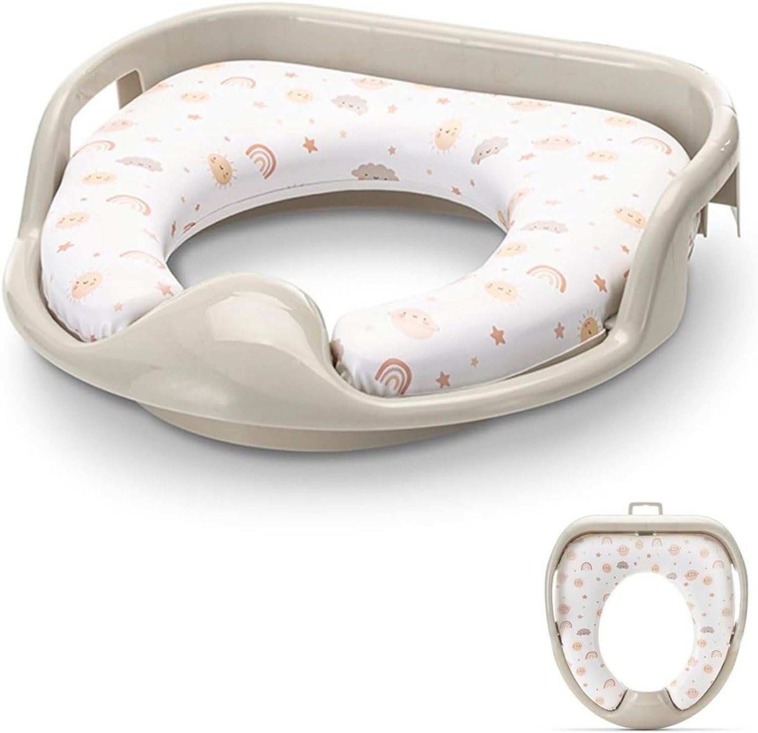 Toiletbril zacht, handgrepen, gevoerd zitkussen, spatbescherming, beige
