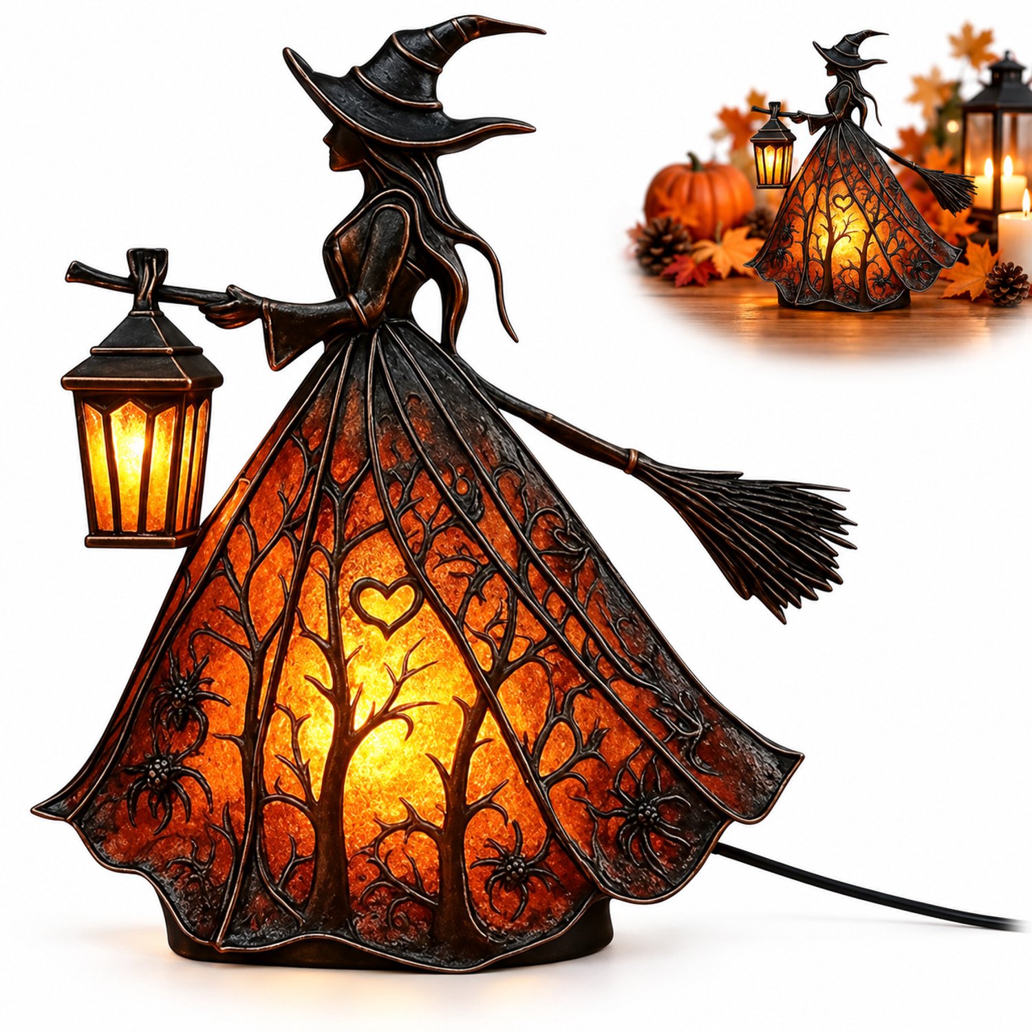 VHV - Halloween Decoratie Heksenlamp - Gotische Heksenhoed LED Nachtlampje - Sfeervolle Tafeldecoratie Binnen en Buiten - Kerstcadeau