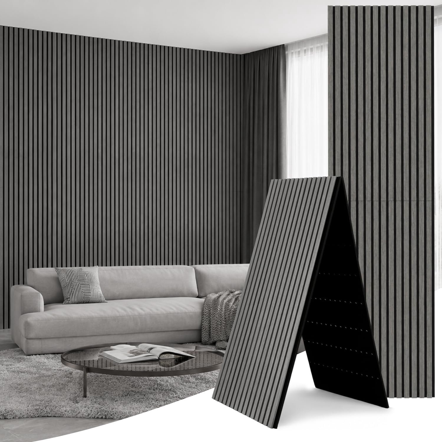 panelen in houtlook, 240 × 60 × 1,8 cm, eiken zilver