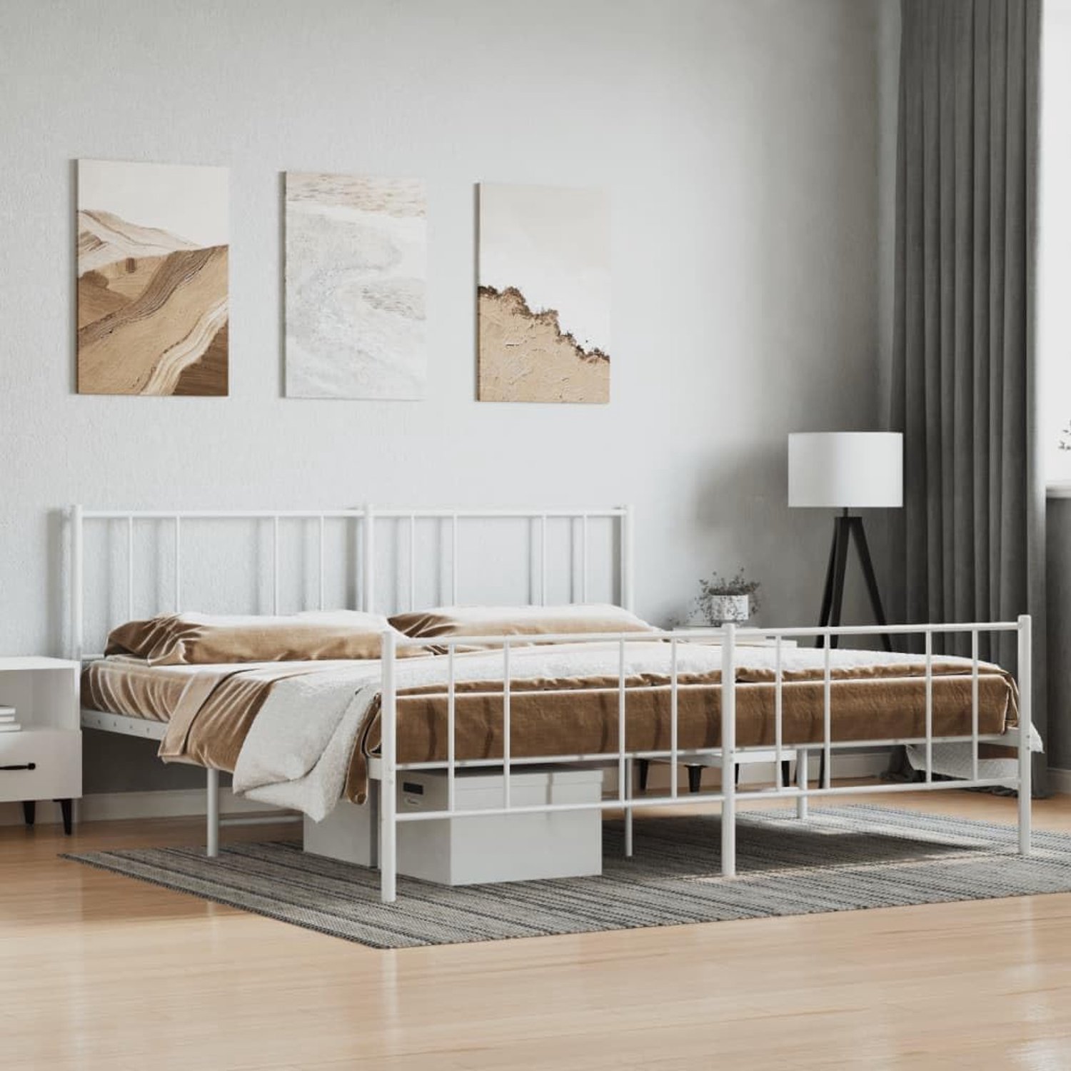 Bedframe met hoofdeinde en voetensteun metaal wit 183 x 213 cm Telaio per camera da letto dell'hotel Cornice da letto per soggiorno Adatto per camera da letto