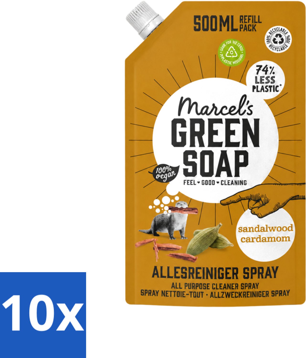 10 x Marcel's Green Soap - Allesreiniger Spray - Navulling - Sandelhout & Kardemon - Frisse reiniging - 500 ml - Voordeelverpakking - 10 stuks