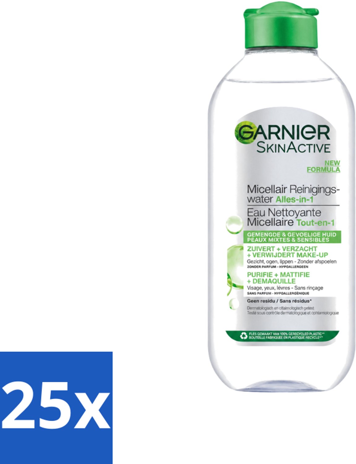 25 x Garnier - SkinActive - Micellair Reinigingswater - Gemengde & Gevoelige huid - Verzachtend & Reinigend - 400 ml - Voordeelverpakking - 25 stuks