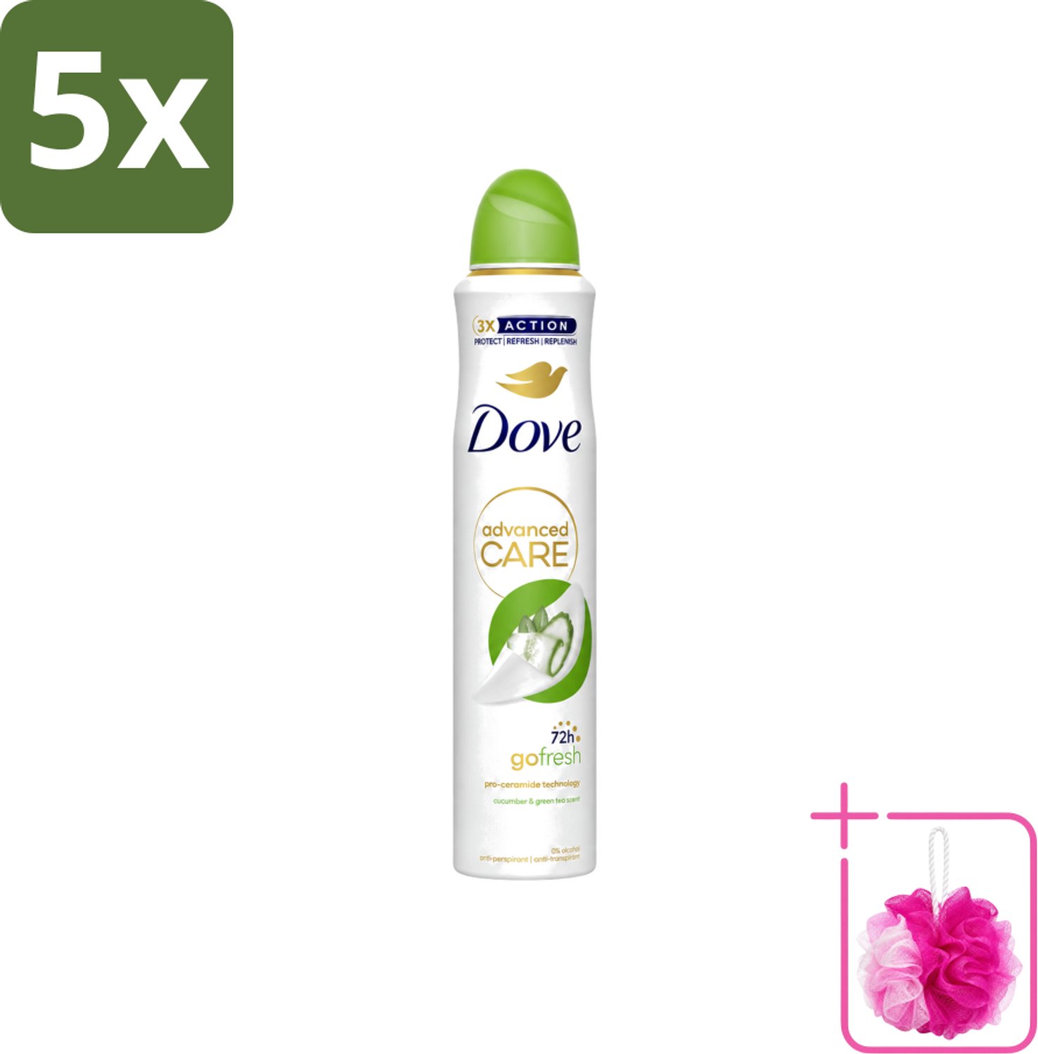 5 x Dove Deodorant Spray - Komkommer & Groene Thee - 200 ml - Bulkverpakking - Dove Deodorant Spray - Douchemop - Anti-transpirant