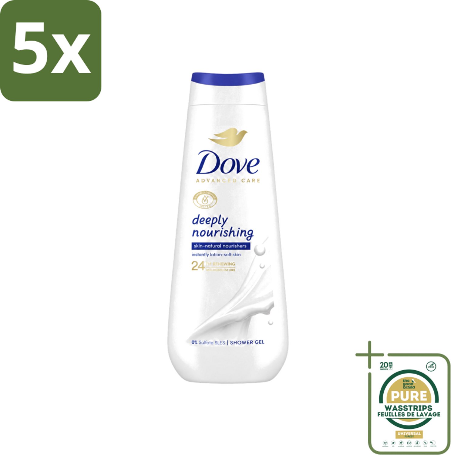 5 x Dove Douchecrème - Deeply Nourishing - 600 ml - Wasstrips - Douchegel - Huidverzorging - Droge Huid - Hydratatie - Verzorgende Douchegel