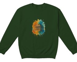 Grappig Griekse Tempel Sweater – Kleurrijke Parthenon Illustratie – Unisex Sweater voor Dames & Heren – Origineel Cadeau