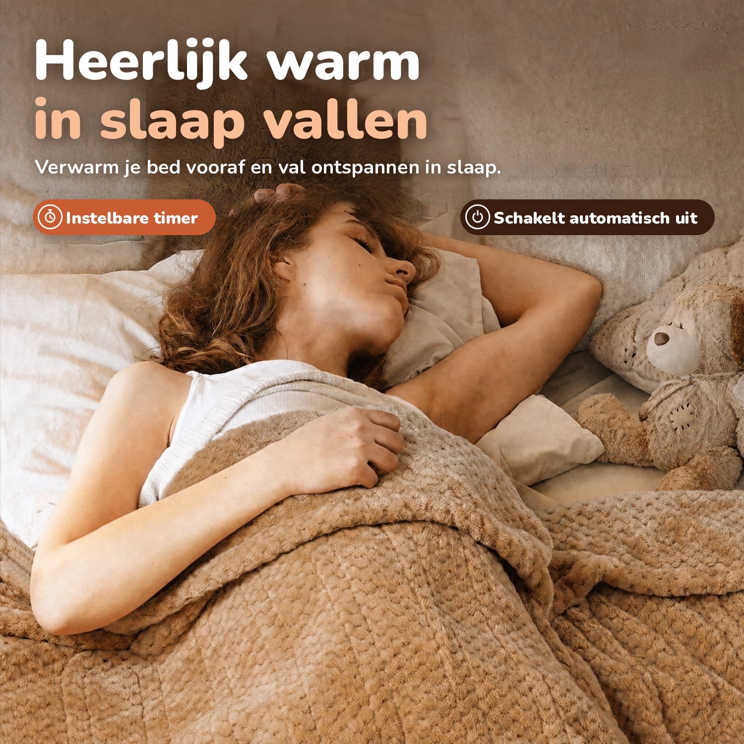 Lopoleis® Elektrische Deken XXL 180x150 cm – Verwarmingsdeken – Infrarood Warmtedeken – Omslagdeken – Flanel & sherpa – 150W – Bruin – foto 8